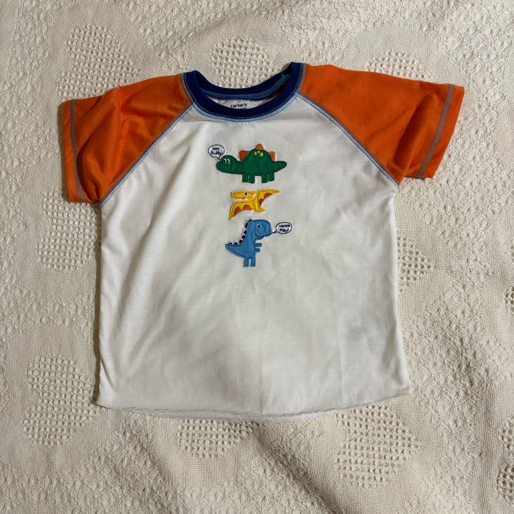 Carter's Orange, White & Blue Dino Applique Short-Sleeve Tee